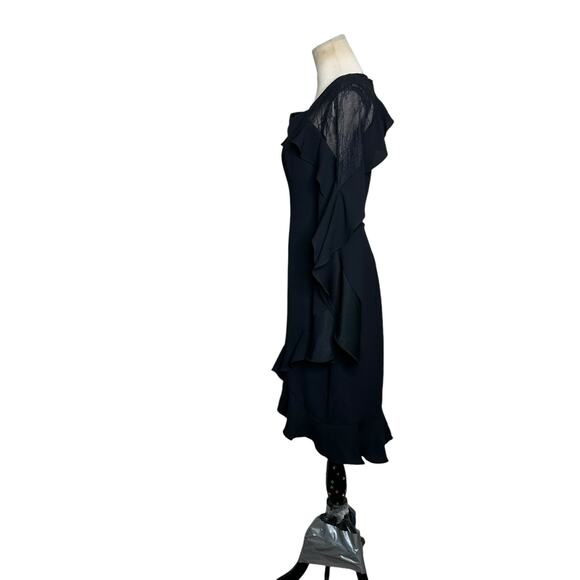 BCBGMAXAZRIA black open back lace detail ruffled party dress size 4 - Picture 12 of 16